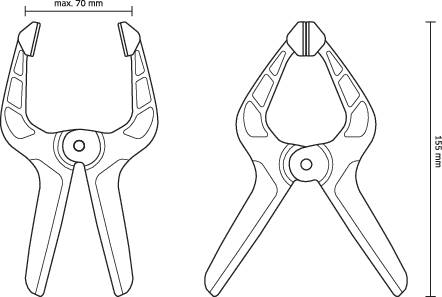 Croquis de deux étaux en vue de dessus. À gauche, un étau avec une ouverture large, à droite un étau fermé. Dimensions et structure visibles.