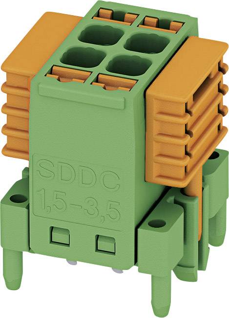 Un module de connecteur électrique vert et orange portant l'inscription 'SDDC 1,5-3,5', destiné au montage sur circuits imprimés.