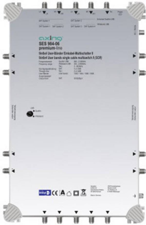 Axing SES 984-06 Commutateur multiple SAT Unicable Entrées (commutateur multiple): 9 (8 SAT/1 terrestre) Nombre d'abonnés: 8