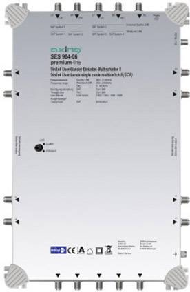 'Multicommutateur pour TV satellite, Premium-Line SES 994-06, distribue des signaux sur plusieurs sorties. Détails du produit et connexions visibles.'