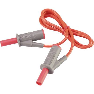 Pinces de câble grises Voltcraft avec des câbles rouges, utilisées pour les mesures électriques.