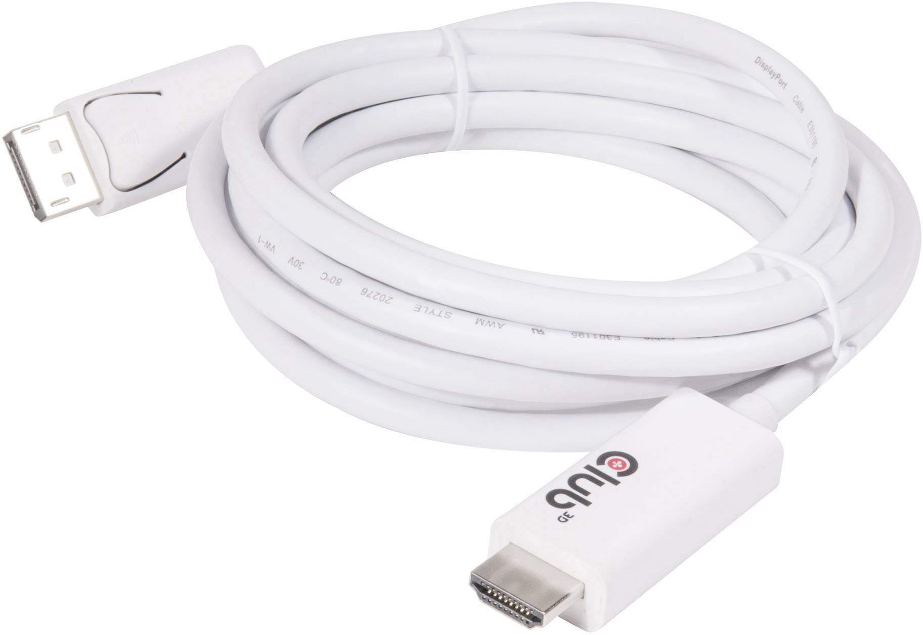club3D DisplayPort / HDMI Câble adaptateur Fiche mâle DisplayPort, Fiche mâle HDMI-A 3.00 m blanc CAC-1073 Câble Display-1