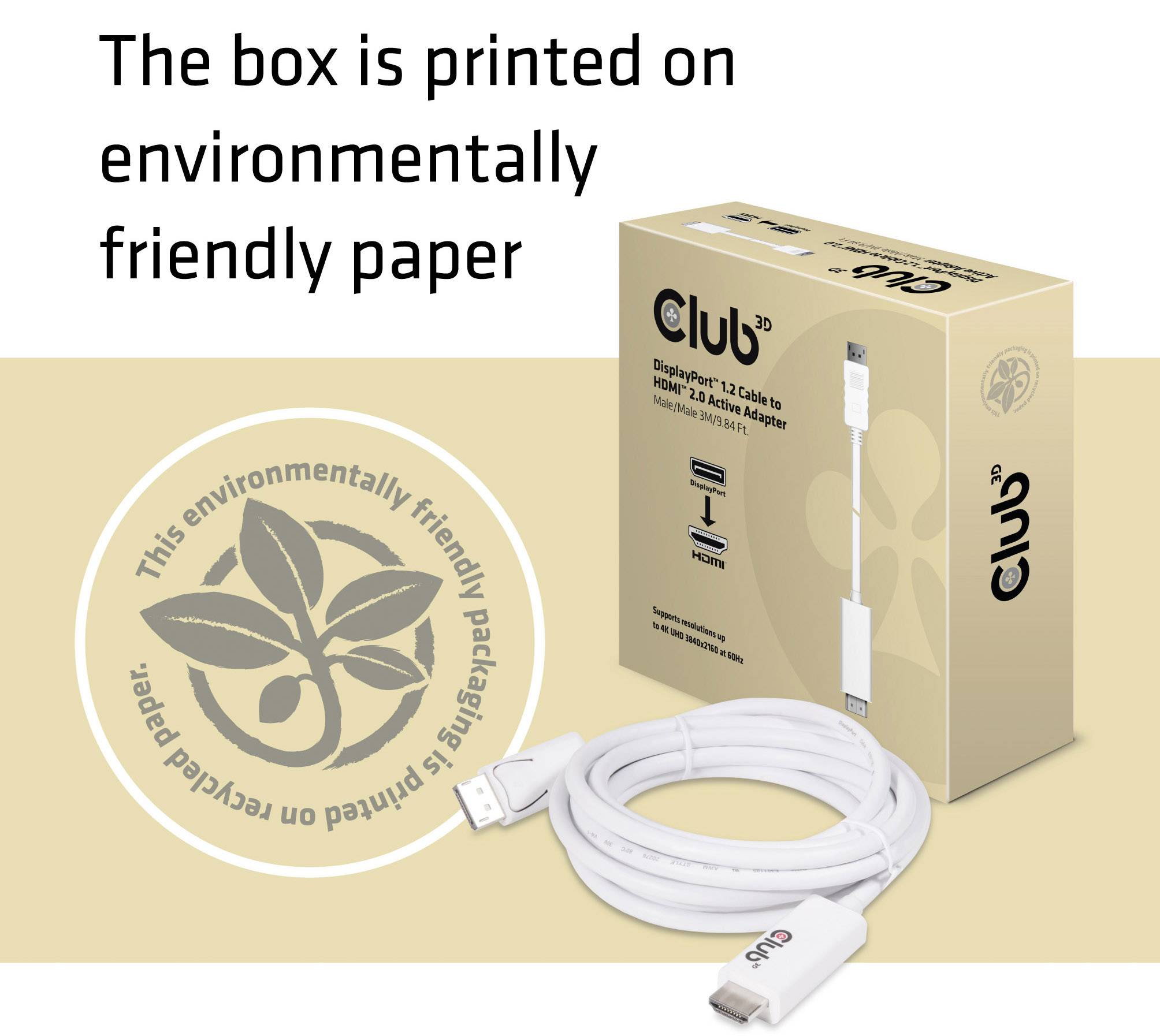 club3D DisplayPort / HDMI Câble adaptateur Fiche mâle DisplayPort, Fiche mâle HDMI-A 3.00 m blanc CAC-1073 Câble Display-2