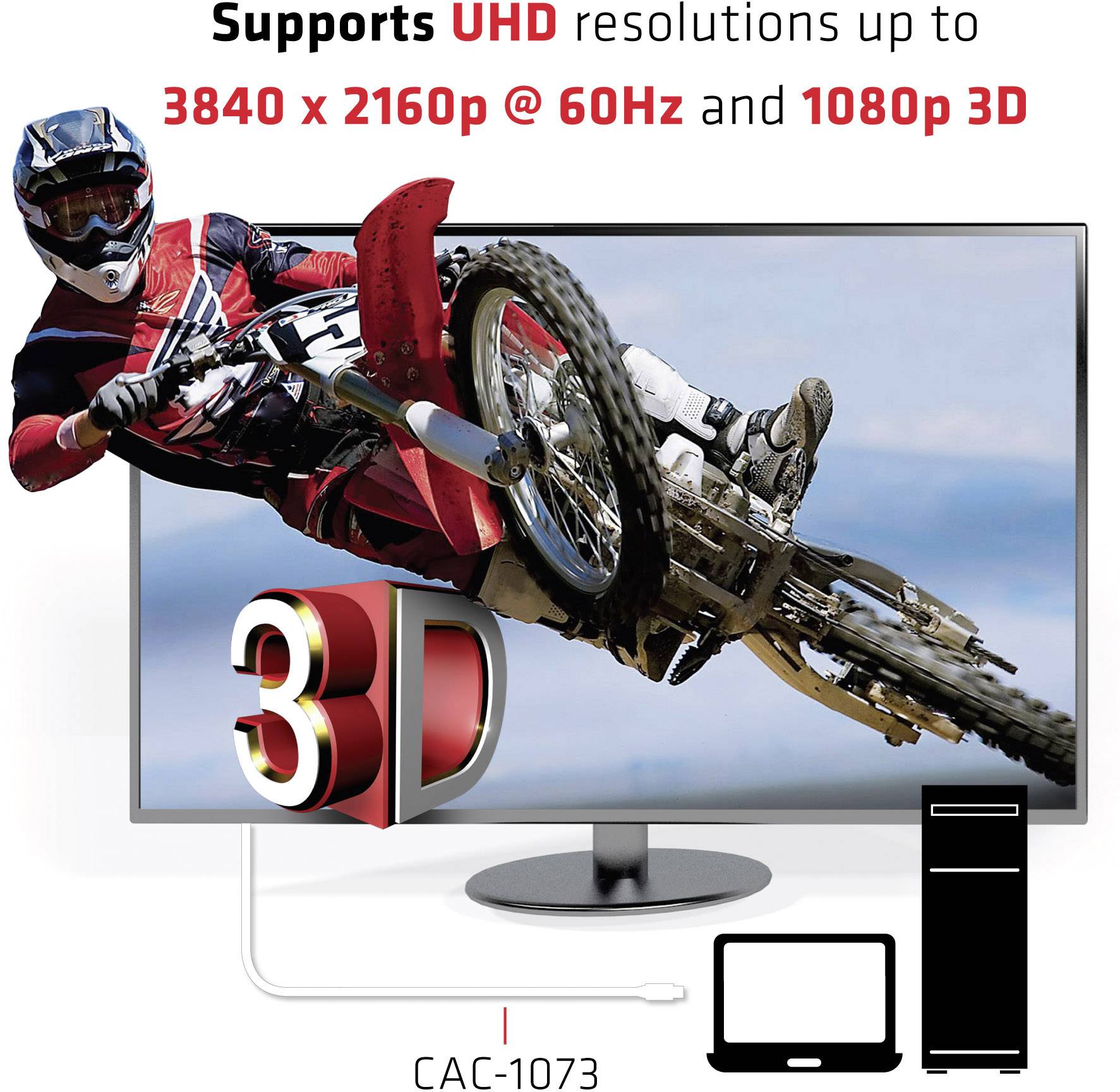 club3D DisplayPort / HDMI Câble adaptateur Fiche mâle DisplayPort, Fiche mâle HDMI-A 3.00 m blanc CAC-1073 Câble Display-3