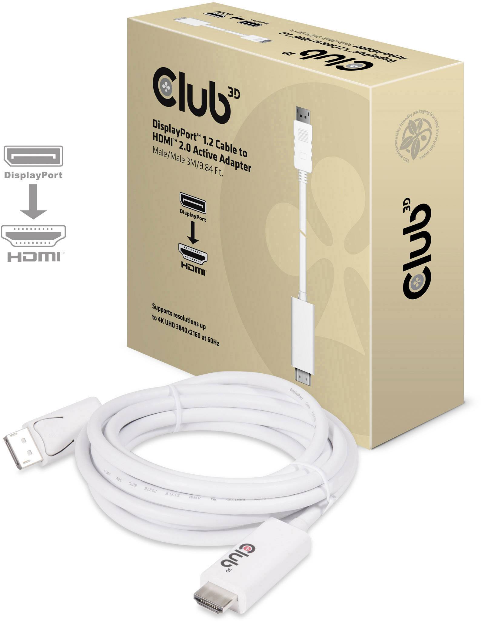 club3D DisplayPort / HDMI Câble adaptateur Fiche mâle DisplayPort, Fiche mâle HDMI-A 3.00 m blanc CAC-1073 Câble Display-6