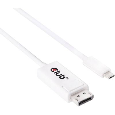 Un câble blanc avec une fiche DisplayPort et une fiche USB-C, adapté pour les connexions entre un ordinateur et des écrans externes.
