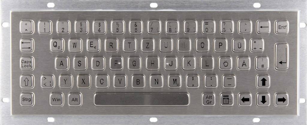Un clavier métallique robuste avec disposition allemande QWERTZ, touches de fonction et touches fléchées. Idéal pour les applications industrielles.