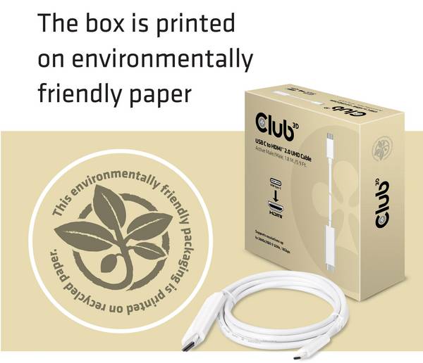 Câble adaptateur club3D USB-C® / HDMI USB-C® mâle, Fiche mâle HDMI-A 1.80 m blanc CAC-1514 Câble d'afficheur USB-C®