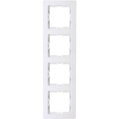 Cadre blanc, vertical, rectangulaire avec quatre carrés vides de taille égale alignés. Adapté pour les plaques de commutateurs électriques.
