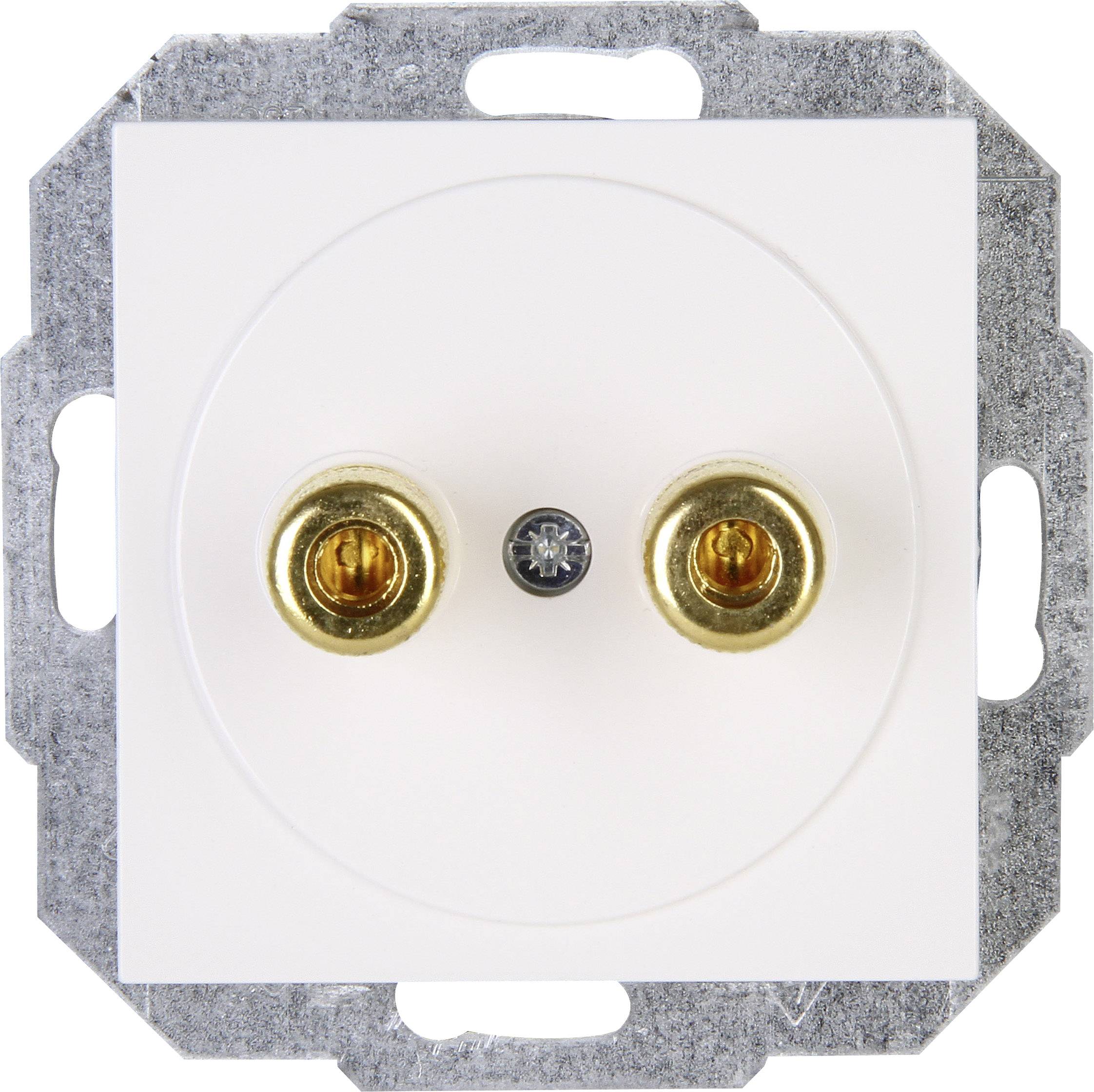 Deux connexions de câble coaxial sur une plaque murale blanche, destinées à raccorder des téléviseurs ou d'autres appareils à un récepteur de signal.