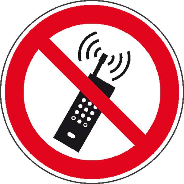 Un symbole de téléphone portable barré dans un cercle rouge indique l'interdiction des téléphones portables.