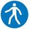 Panneau de signalisation bleu avec un symbole de piéton blanc représentant une personne en train de marcher.