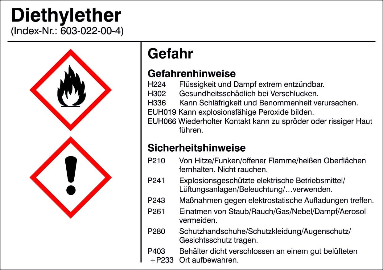 SafetyMarking 21.B1200.07 Etiquette de marquage d'une substance dangereuse G007 Diéthyléther Film autocollant (l x H) 105 mm x 74 mm 1 pc(s)