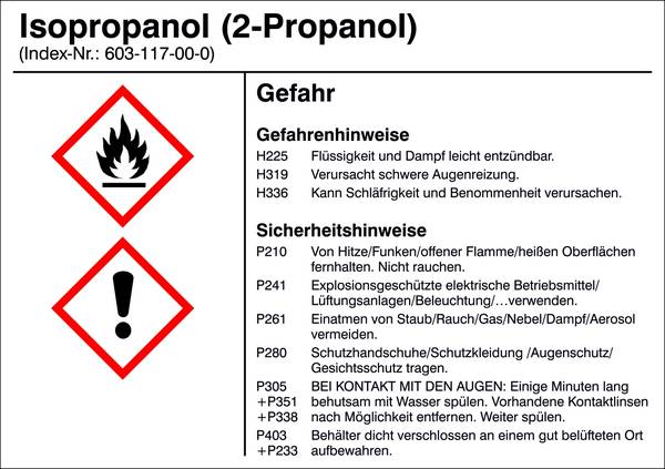 SafetyMarking 21.B1200.11 Etiquette de marquage d'une substance dangereuse G011 Isopropanol (2-propanol) Film autocollant (l x H) 105 mm x 74 mm    1 pc(s)