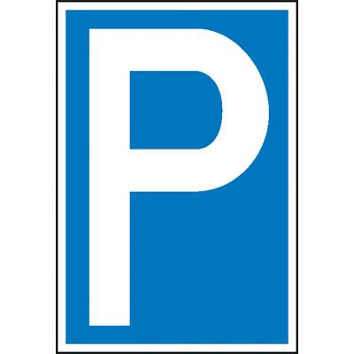 Un panneau de signalisation bleu avec un 'P' blanc, indiquant un parking.