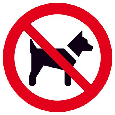 Un pictogramme montre un chien barré, ce qui signifie que les chiens ne sont pas autorisés ici.