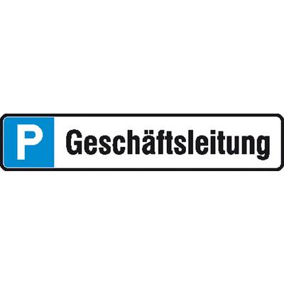 Panneau avec le symbole de parking blanc sur fond bleu et le texte : Direction.