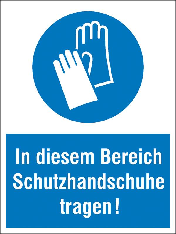 "Porter des gants de protection dans cette zone !" Panneau avec le symbole de gants de protection.