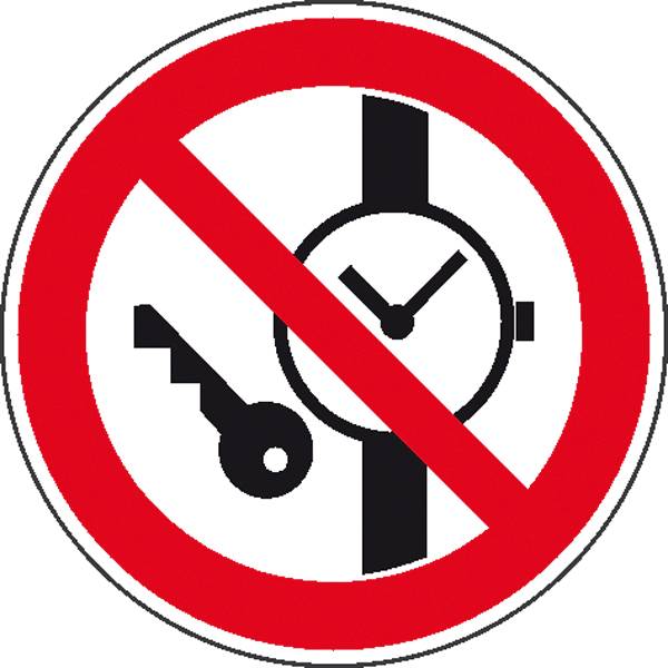 Panneau d'interdiction avec un cercle rouge et une ligne diagonale ; montre une horloge et une clé. Symbole signifiant 'ne pas perdre son temps'.