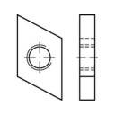Dessin technique avec vue en élévation et coupe d'un objet géométrique. Présente un symbole circulaire et des lignes pointillées pour l'indication des dimensions.