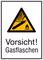 'Symbole triangulaire d'avertissement avec une bouteille de gaz explosant et une flamme. Texte : Attention ! Bouteilles de gaz.'