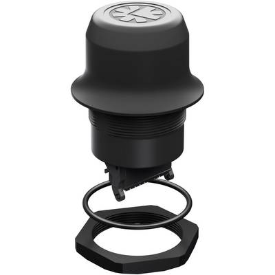Connecteur électrique cylindrique noir en plastique, avec bagues et filetage, utilisé dans les appareils électroniques.