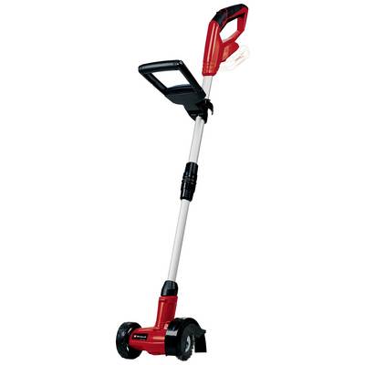 Un coupe-bordures électrique rouge avec poignée télescopique et deux roues. Adapté pour une coupe précise des bords de pelouse.