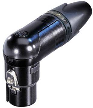 Un connecteur XLR noir, rectangulaire, souvent utilisé pour les microphones et les applications audio.