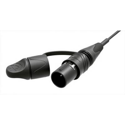 Une fiche audio noire avec son capuchon de protection retiré, prête à être branchée. La fiche possède un boîtier robuste.