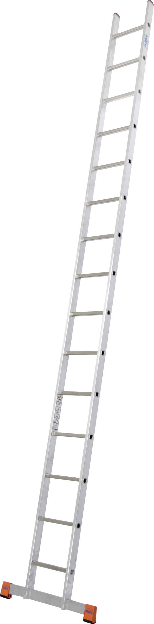 Échelle simple en aluminium avec des pieds de sécurité noirs et oranges. Elle comporte 16 échelons.