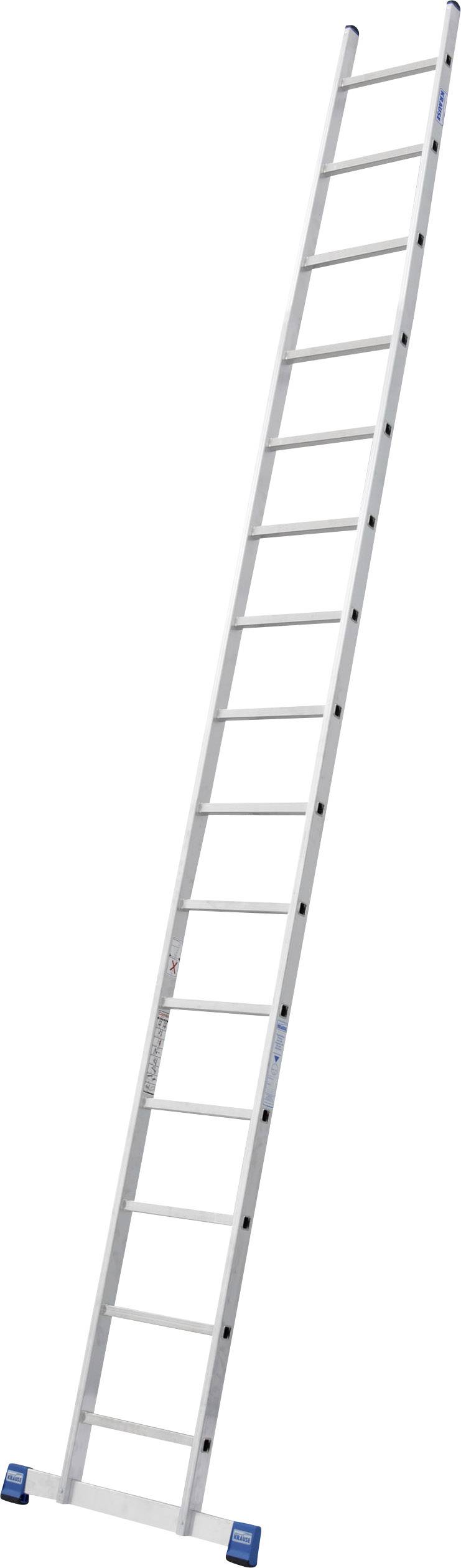 Une échelle en aluminium longue de 13 échelons, inclinée vers le haut à droite, adaptée pour une utilisation intérieure ou extérieure.