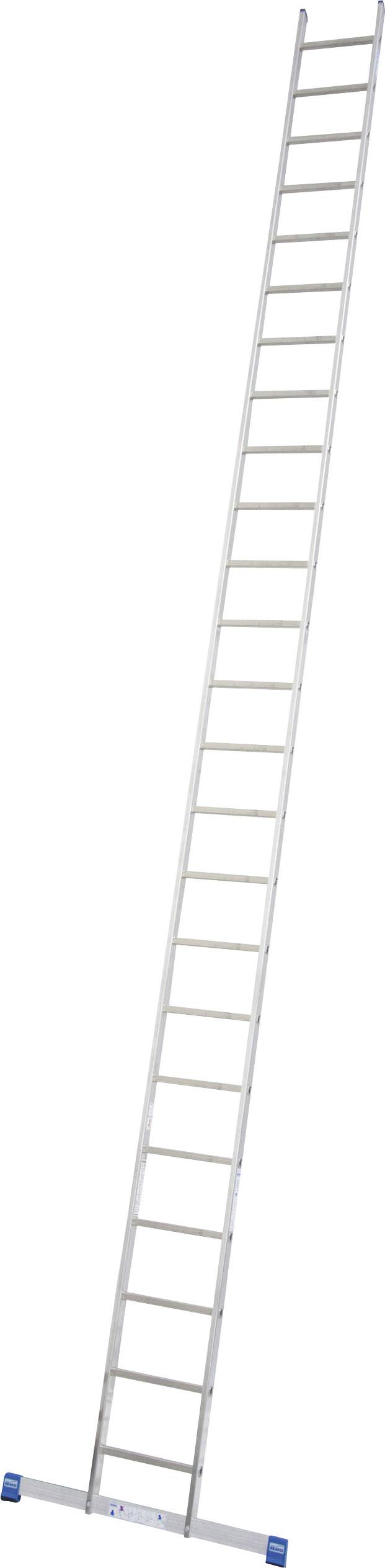 Une longue échelle en aluminium avec 18 échelons, s'étendant en diagonale vers le haut, sur un fond blanc.
