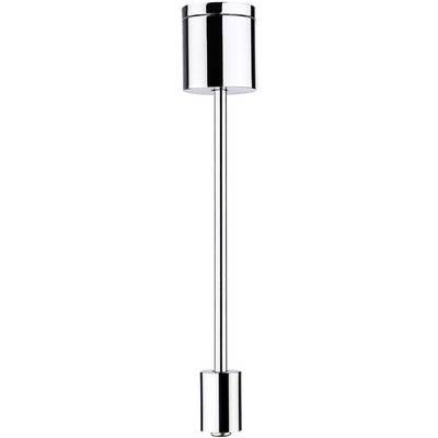 Une longue lampe étroite en argent, avec un abat-jour et un socle cylindriques, adaptée aux espaces intérieurs modernes.
