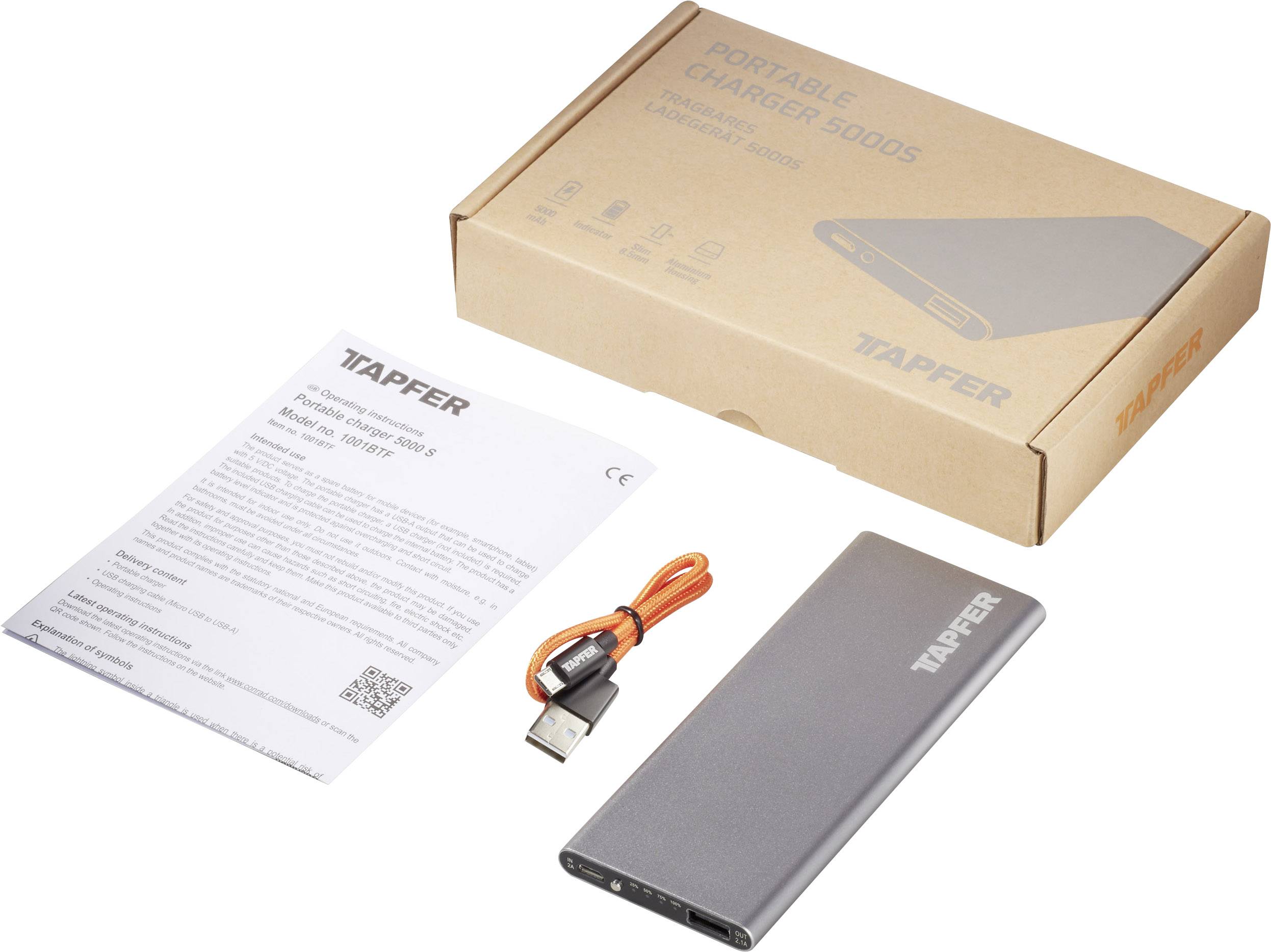 Tapfer TSP-5000 S Powerbank (batterie supplémentaire) 5000 mAh LiPo aluminium (métallisé)-2