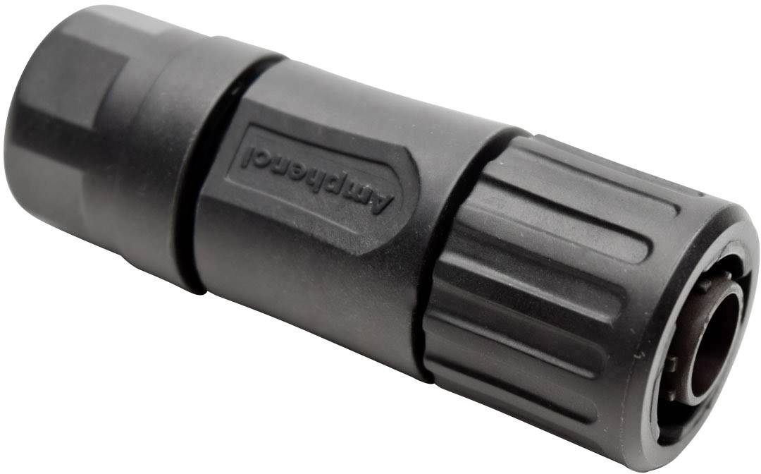 Adaptateur Inline Droit. Adaptateur en plastique noir, forme cylindrique, surface cannelée, adapté pour les connexions électriques.
