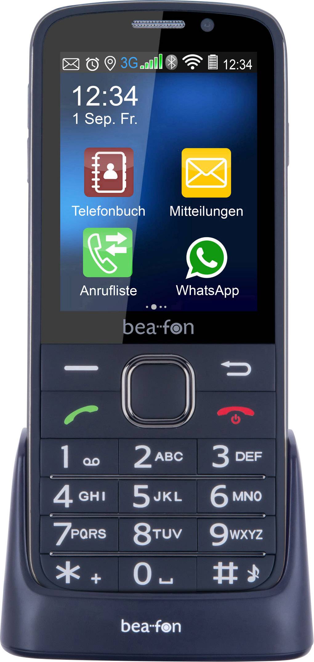 beafon SL820 Téléphone portable pour séniors avec station de charge, Touche SOS noir, argent-1