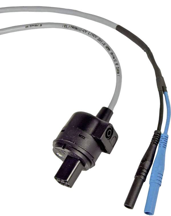 Un capteur électronique à deux câbles de couleurs différentes, utilisé pour surveiller ou mesurer des données dans un système.