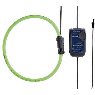 Un câble électromagnétique vert à côté d'un appareil de mesure électrique noir, utilisé pour la surveillance des courants de phase électriques.