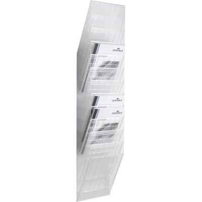 Porte-brochures en plastique transparent à plusieurs compartiments, adapté à la fixation murale, pour la présentation de brochures.