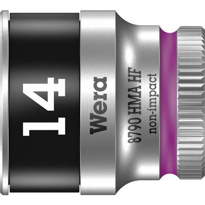 Clé Wera 8790 HMA HF non-impact, à douille de 14 mm, argentée avec bague noire et rose.