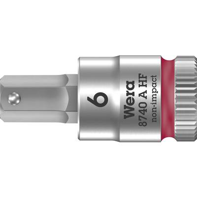 Douille hexagonale métallique avec logo 'Wera', taille 6, modèle 8740 A HF. Comporte un marquage rouge et la mention 'non-impact'.