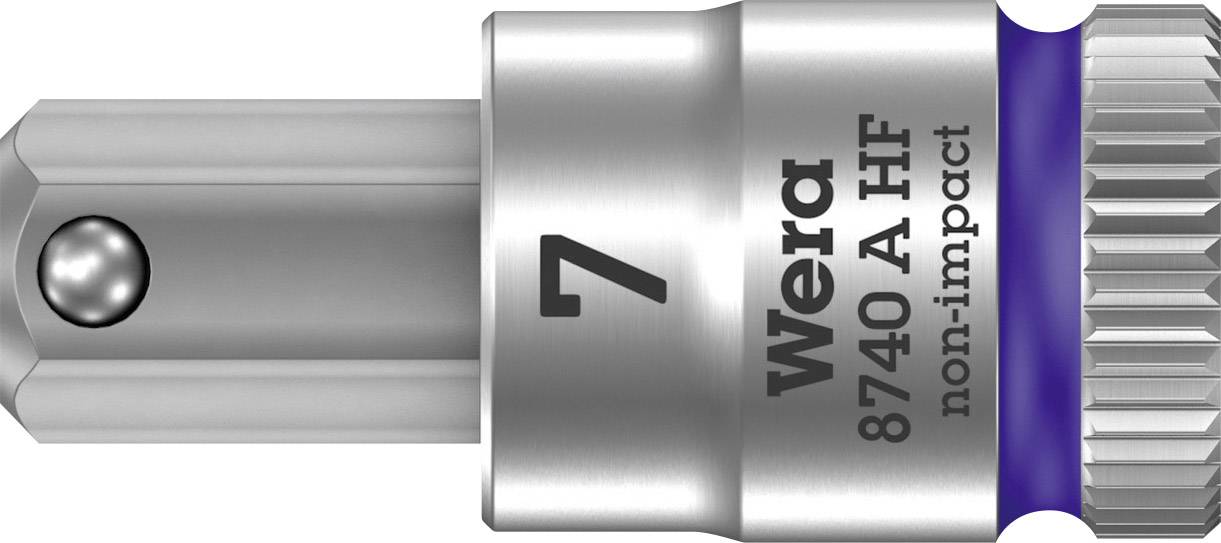 Embout de clé à douille métallique portant l'inscription 'Wera 8740 A HF non-impact' et le numéro '7', adapté aux applications sans percussion.