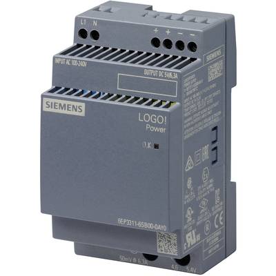 Unité de commande programmable industrielle 'Siemens LOGO! Power', grise, entrée 100-240V, sortie DC 5V/6,3A.