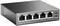 Un commutateur de bureau Gigabit à 5 ports avec 4 ports PoE, modèle TL-SG1005P, adapté aux petits réseaux pour connecter plusieurs appareils.
