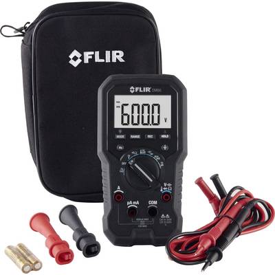 Multimètre avec câbles et sacoche de la marque FLIR. Affiche '6000 V' sur l'écran. Comprend deux sondes et des batteries.