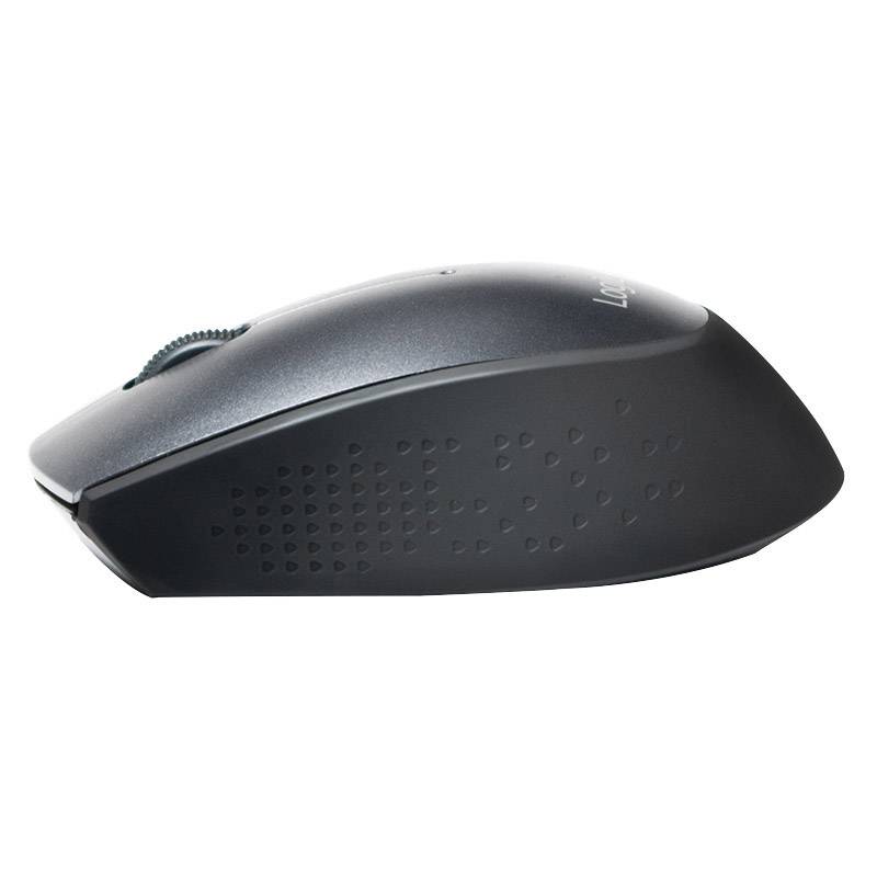 Souris d'ordinateur sans fil noire au design ergonomique. Idéale pour un travail confortable et un contrôle précis de l'ordinateur.