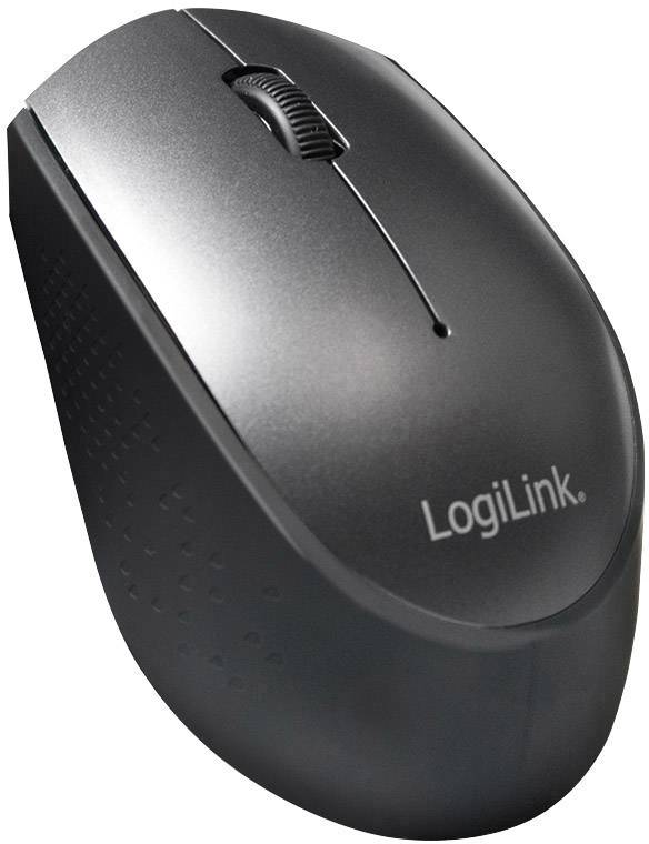 Souris d'ordinateur sans fil noire de LogiLink avec molette de défilement sur le dessus.