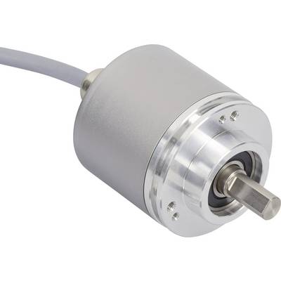 Codeur incrémental cylindrique en métal avec connexion par câble et arbre, utilisé pour mesurer les mouvements de rotation dans les machines.