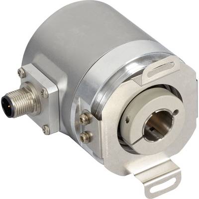 Capteur industriel dans un boîtier métallique avec connecteur et éléments de fixation. Adapté pour l'automatisation des machines.