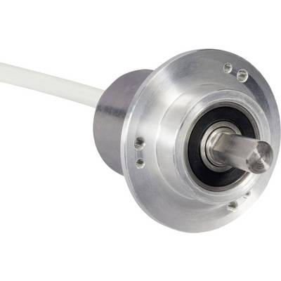 Un capteur d'angle rond en argent avec un arbre et une connexion de câble, utilisé pour la mesure précise des angles et des mouvements.